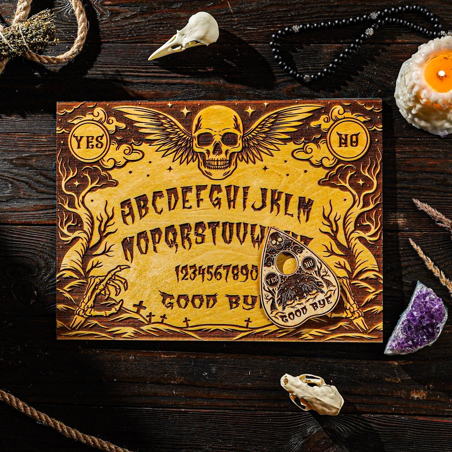 Ouija board with planchette